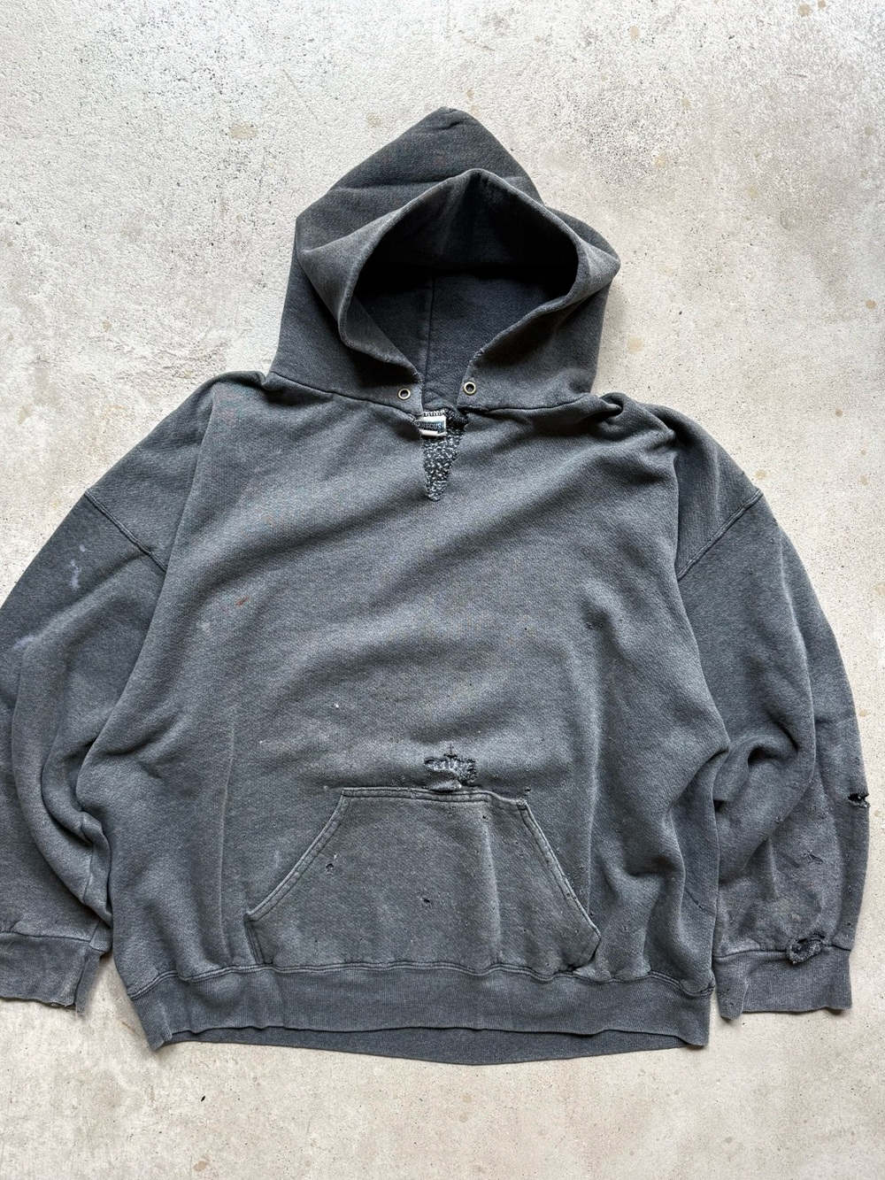Vintage 80s Grey Blank Distressed Boxy Men’s Hoodie 2XL (28x28)